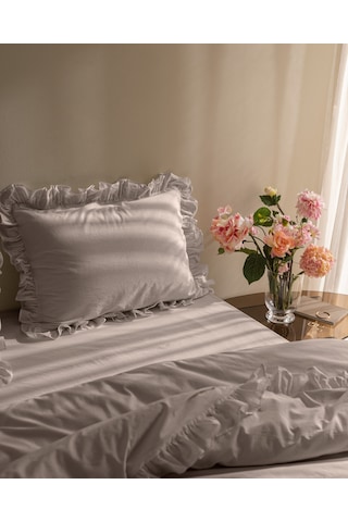 Madame Coco Obernai Tek Kişilik %100 Pamuk Fırfırlı Düz Yıkamalı Nevresim Takımı - Bej 8684427198414 Ekru