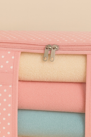 Serstil Pencereli Saklama Çantası Yorgan Battaniye Saklama Hurcu 50 X 45 X 30 Cm - Pembe Benekli Pembe Puantiye