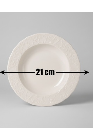 6 Kişilik Kabartma Desen Pera Yemek Tabağı 21cm Krem Rengi