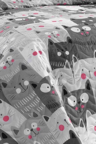 Enlora Home Kapitone Yatak Örtüsü Seti Çift Kişilik Duvardakediler Gri