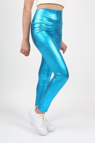 Erdem Kıds Kız Çocuk Metalik Yüksek Bel Parlak Işıltılı Spor Yoga Koşu Fitness Egzersiz Taytı T.blue T.blue