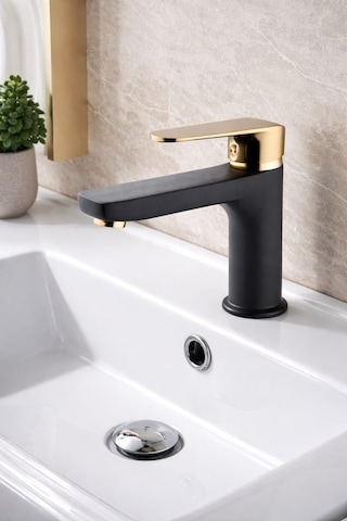 Ulu-el Sabit Lavabo Bataryası Çeşme Musluk Altın - Siyah