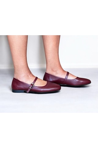 Ne&ve Shoes Bordo Hakiki Deri Tokalı Kadın Babet