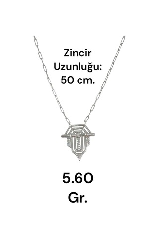 Serenay Modeli 925 Ayar Gümüş Kolye Modern Ve Trend Tasarım, 50 Cm Zincir Gümüş