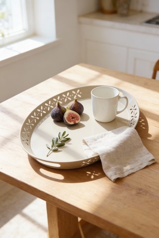 Oval Metal Servis Ve Sunum Tepsisi, Büyük Tepsi, Çay Kahve Tepsisi Cappuccino