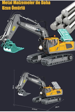 Işıklı Sesli Full Fonksiyon Metal Hareketli Kepçe 2.4ghz Uzaktan Kumandalı 680 Rotasyon Excavator