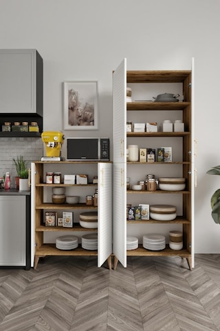 Panjurlu Metal Kulp Pnj6190 Çok Amaçlı Dolap 6 Kapaklı Mutfak Dolabı Balkon Dolabı Kiler Banyo Dolabı Ayakkabılık Ekru Ceviz