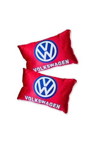 Volkswagen Dijital Baskılı Kırmızı Araç Boyun Yastık 2'li Set Volkswagen Mavi Oto Ayna Askısı Kırmızı