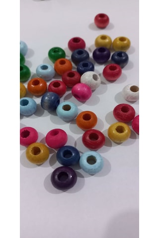 Renkli Yassı Ahşap Pul Boncuk 25 Gr. 8mm 01