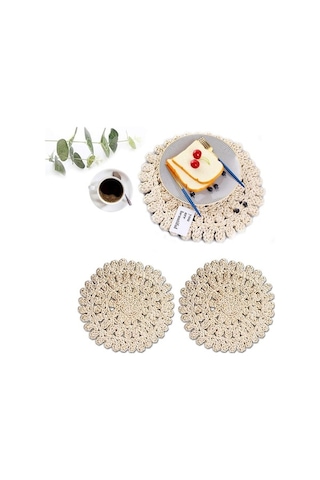 Ulzyvf Seti Servis, Servis Masa Krem Hasır Dokuma Doğal Beyaz Amerikan 2'li - Pa Beyaz - Krem