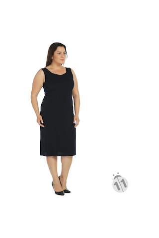Nidya Moda Büyük Beden Krep Elbise-4065Kl Lacivert