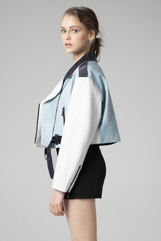 Dericlub H.quınn Crop Biker Kadın Deri Mont Mavi