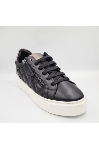 Mammamia D25ka-7305 Siyah Beyaz Hakiki Deri Kadın Deri Sneaker Siyah
