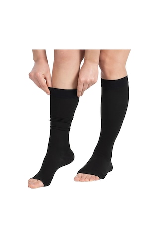 Exxen Diz Altı Burnu Açık Orta Basınçlı Siyah Renk Varis Çorabı