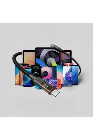 Qgeem Qg04 Dijital Led Göstergeli Type-c To Type-c Pd 40g 8k 60hz Data Kablosu 240w 1m Siyah