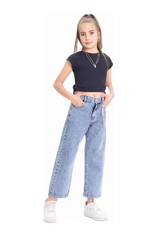 Gzt Tekstil Kız C Ocuk Pantolon Kız Çocuk %100 Pamuk Bol Paça Zincirli Jeans Kot Pantolon 6-15 Yaş Denim