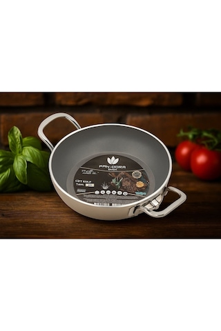 Pan-dora Evinda 20 Cm Kristal Döküm Sahan - Döküm Granit , Yanmaz-yapışmaz , Darbelere Dayanıklı-143 Beyaz - Siyah