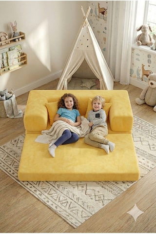 Premium 140x70 Cm Modüler Çocuk Ve Genç Koltuğu Yatak Olabilen Sünger Oyun Alanı Yıkanabilir Kılıf Gri