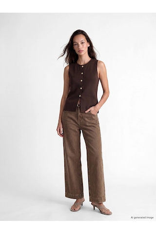Lc Waikiki Lcw Everyday Kahverengi Bisiklet Yaka Kadın Triko Yelek Dark Brown