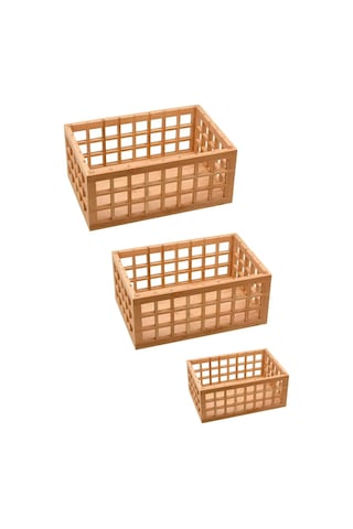Morponi 3'lü Bambu Kafes Çok Amaçlı Sepet- Organizer Kahverengi