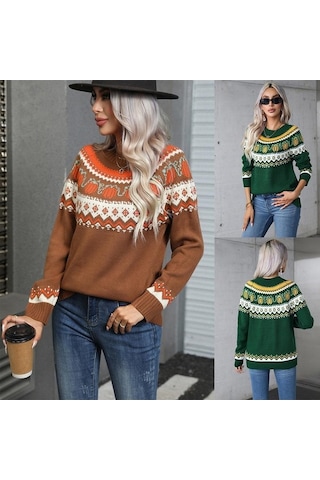 Tongxida Kış Kadın Cadılar Bayramı Kazak Büyük Beden Bisiklet Yaka Tatil Kazağı Yeşil Yeşil