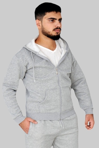 Gri 3 Iplik Fermuarlı Kapşonlu Sweatshirt Gri