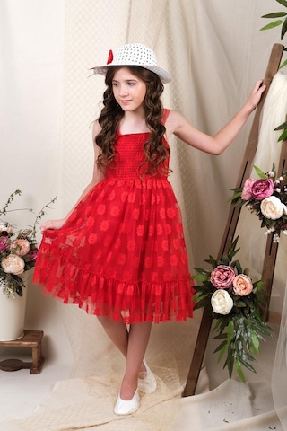 Şapkalı Gipeli Kız Elbise Mnk0609 Kırmızı
