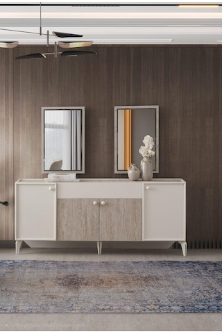 Petra Çekmeceli Dolaplı Aynasız Büfe Konsol 180x48x78cm Krem