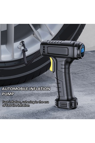 Yaozixa Araç Lastik Pompa, Akıllı Dijital Göstergeli, Otomatik Durma, Led Işık, 3 Fişli, 4000mah Li-pil, Taşınabilir Siyah