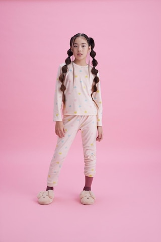 Luess Kız Çocuk Termal Soft Pembe Kalpli Pijama Takımı-Pembe