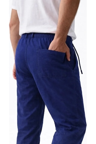 Defymoda Erkek Keten Cepli Pantolon Lastikli Bel Bağcıklı Önden Fermuarlı - İndigo