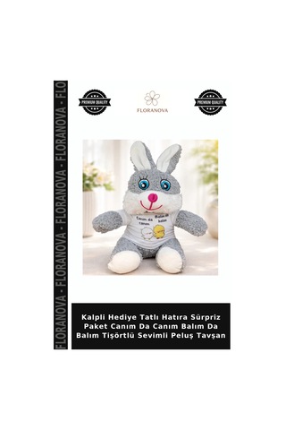 Kalpli Hediye Tatlı Hatıra Sürpriz Paket Canım Da Canım Balım Da Balım Tişörtlü Sevimli Peluş Tavşan Çok Renkli