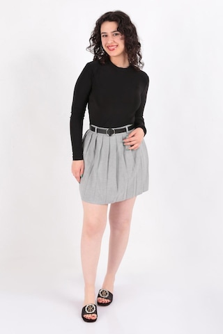 Hadise Selget003968 Kadın Kemerli Pileli Mini Etek SELGET003968-R7512 Gri