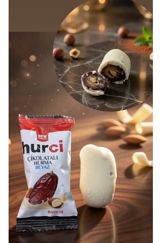 Hurci Beyaz Çikolata Kaplı Bademli Hurma 1000 Gr