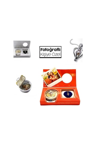 Kişiye Özel Fotoğraflı Hediye Seti İstiridye Kolye Ve Kelebek Tasarımlı Kupa