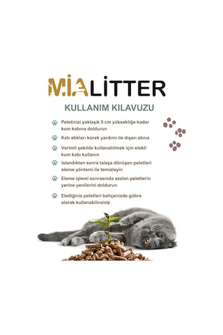 Mialitter Çam Peleti 5kg Kedi Kumu %100 Organik Tozsuz Doğal Çam Kokulu 6mm 5 Kg