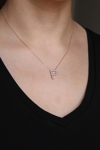925 Ayar Gümüş Rose P Harfi Kolye - 23090801 Rose Gold