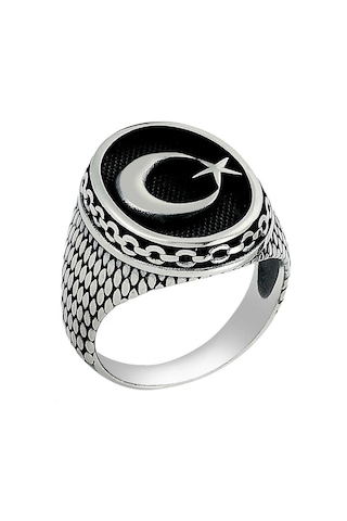 925 Ayar Gümüş Ay Yıldız Erkek Yüzük
