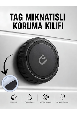 Gözcü Mobil Airtag Manyetik Koruma Kılıfı Su Geçirmez Mıknatıslı Darbeye Dayanıklı Airtag Kılıfı Uyumlu Motosiklet Araç Eşya Yapıştırılabilir Tutucu Aksesuar Siyah