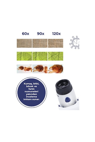 Temel Taşınabilir Işıklı Stantlı Çocuk Mikroskobu 60x 120x, Stem Eğitim Ve Keşif Seti