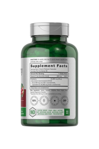 Horbäach Cranberry Concentrate Extract Pills + Vitamin C 30,000 Mg 120 Kapsül