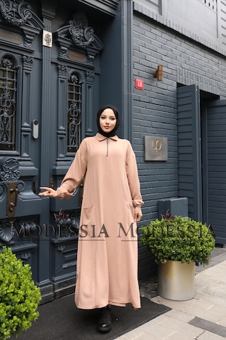 Kadın Bej Aerobin Uzun Önü Yarım Fermuarlı İkili Takım T1223 Bej