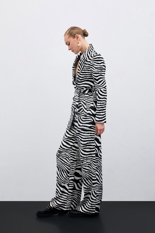 Sateen Salaş Zebra Desen Pantolon - Siyah-135476 Siyah