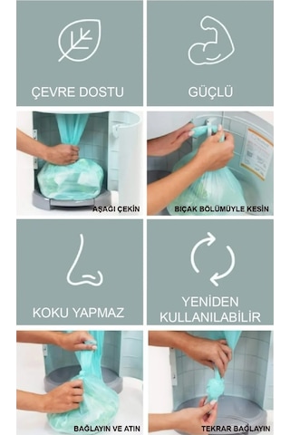Bamm Bamm 16 L Korbell Çöp Kutuları ile Uyumlu 1500 Adet Kirli Bebek Bezi Çöp Poşeti