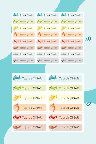 Köpek Balığı Temalı Isimli Okul Etiketi Defter Kalem Sticker Seti