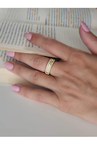 Üç Taşlı Model Ayarlanabilir Gold Altın Renkli Yüzük Gold