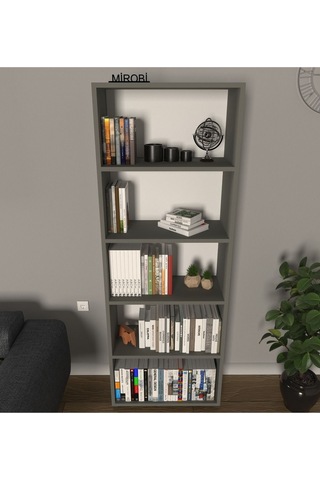 Modern 5 Raflı Kitaplık Dekoratif Kitaplık Antrasit