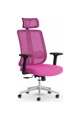 Upstyle Poyraz Başlıklı Fileli Ergonomik Çalışma Koltuğu Pembe Krom Koltuk 66 125 65 Cm