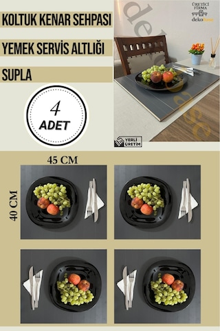 Antrasit 4 Adet Çok Amaçlı Koltuk Kenar Sehpası, Supla, Yemek Servis Altlığı Antrasit