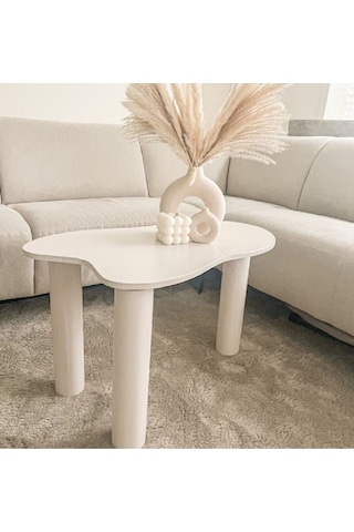 Asimetrik 90x90 Cm Modern Ahşap Ayaklı Orta Sehpa Beyaz